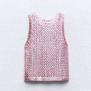 Zara Pink Foil Metallic Knit Top